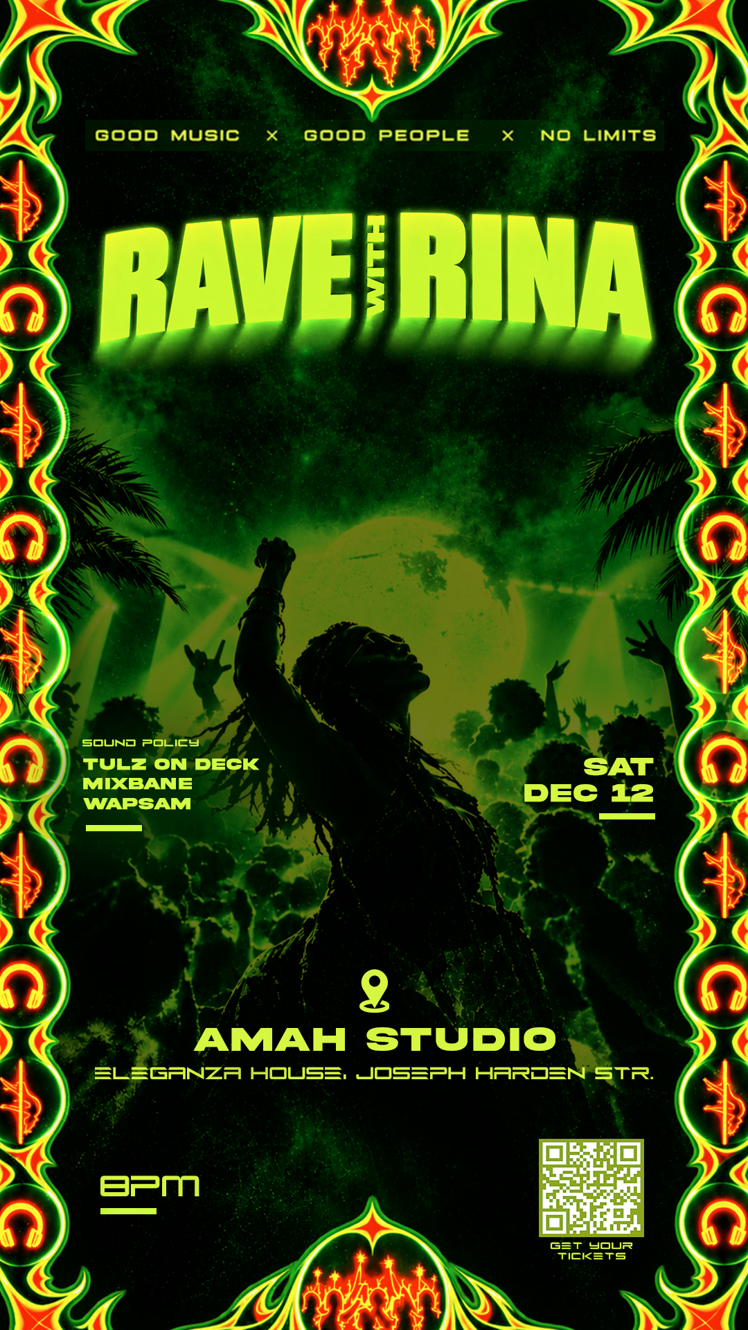 Rave with Rina official event flyer
